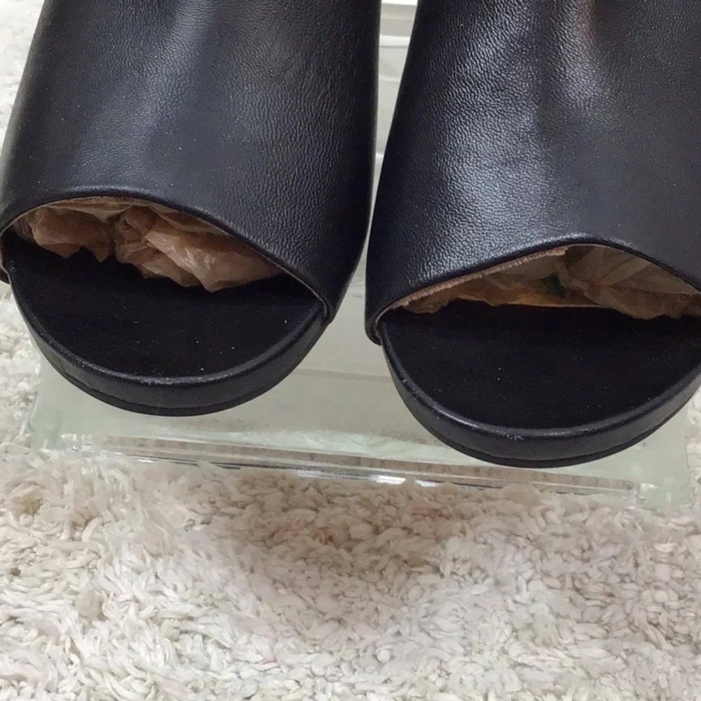 David Tate black leather wedge slides 9W